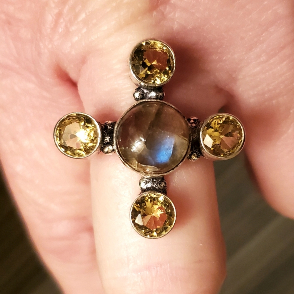 New Labradorite & Citrine 925 Silver Ring. - Picture 7 of 16